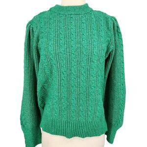 Crown & Ivy Green Cable Knit Puff Sleeve Sweater – Size XL